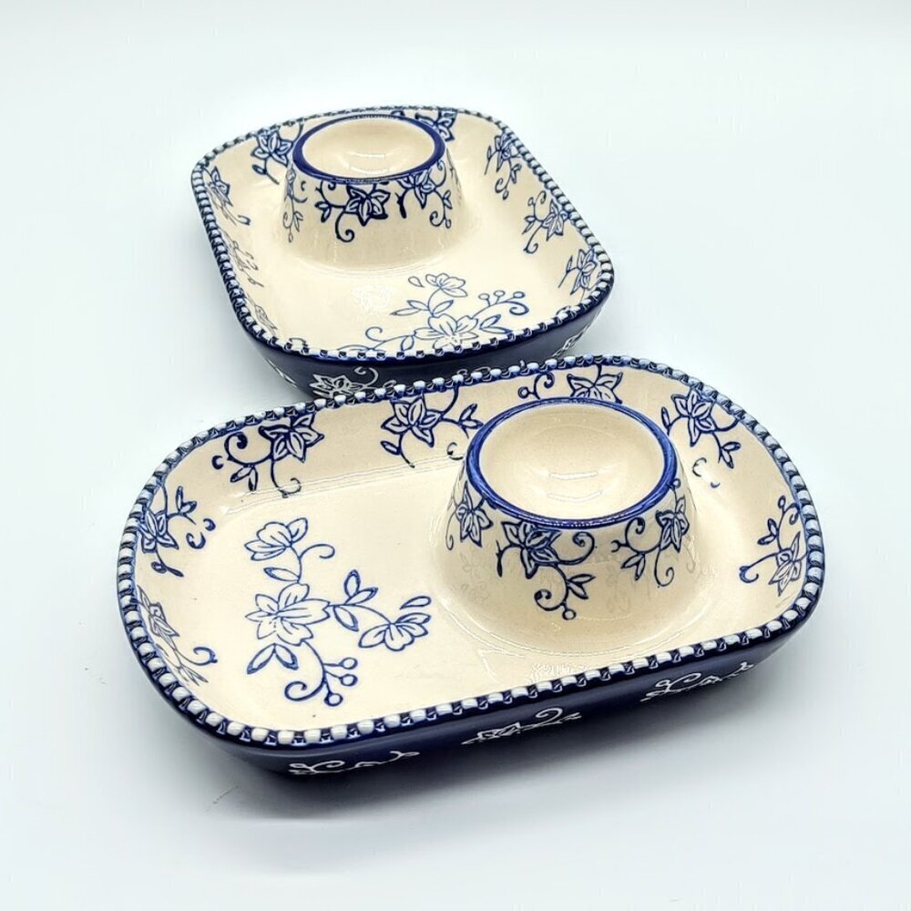 Temptations Blue Floral Lace Ceramic Snack Caddies